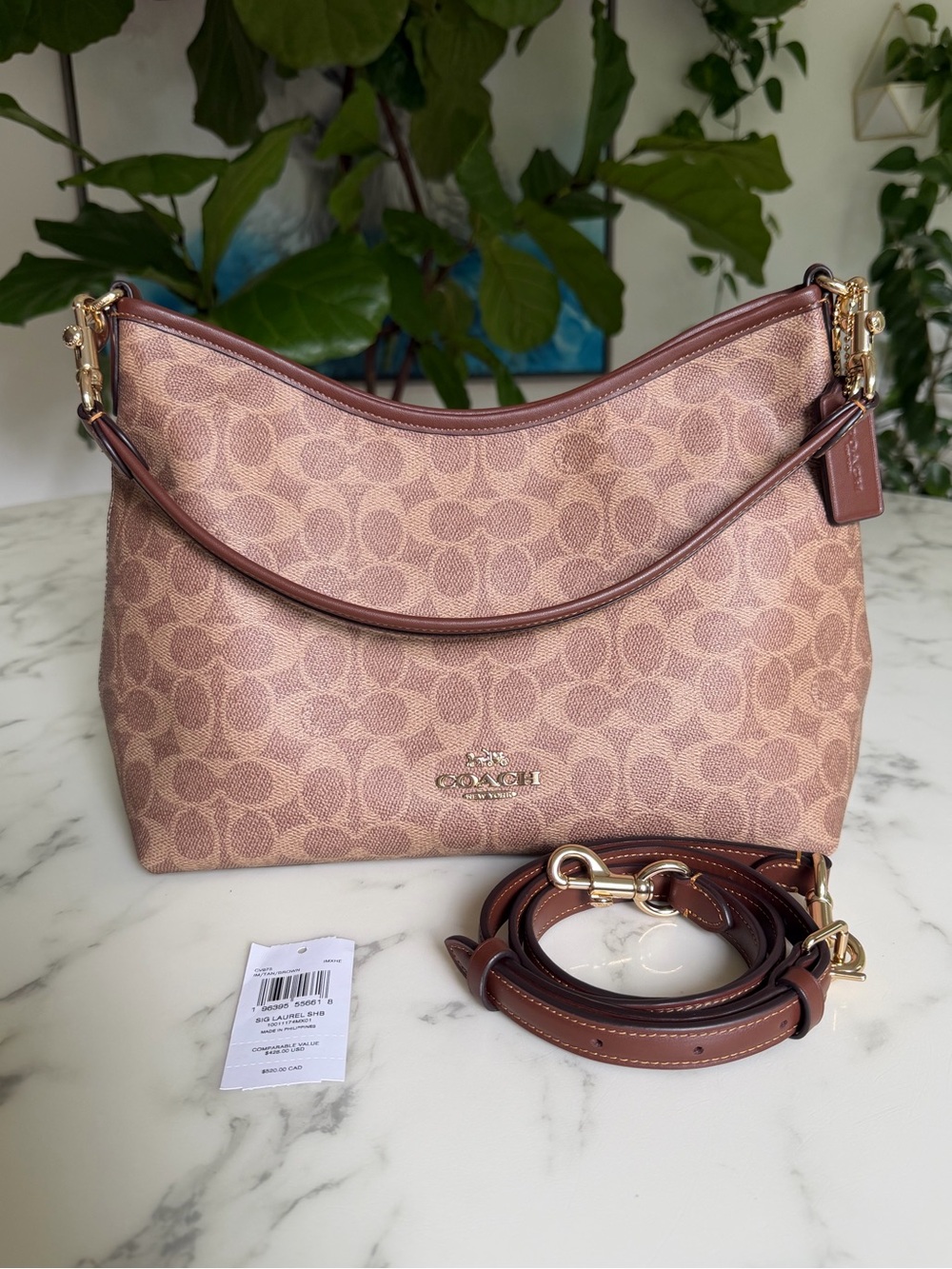 Coach Laurel Shoulder Bag In Signature Canvas Tan Brown CV975 Crossbody